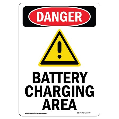 OSHA Danger Sign, 24 Height, Rigid Plastic, Battery Charging Area, Portrait, 1824-V-1039